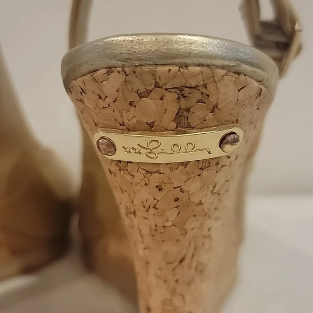 LILLY PULITZER WEDGE‎ HEEL OPEN TOE TAN LEATHER SHOES ( sz 7.5)